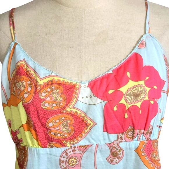 Gap Floral Boho Spaghetti Strap Camisole Top - Light Blue And Yello - Picture 2 of 7